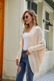 Mixed Knit Open Front Dolman Sleeve Cardigan Trendsi