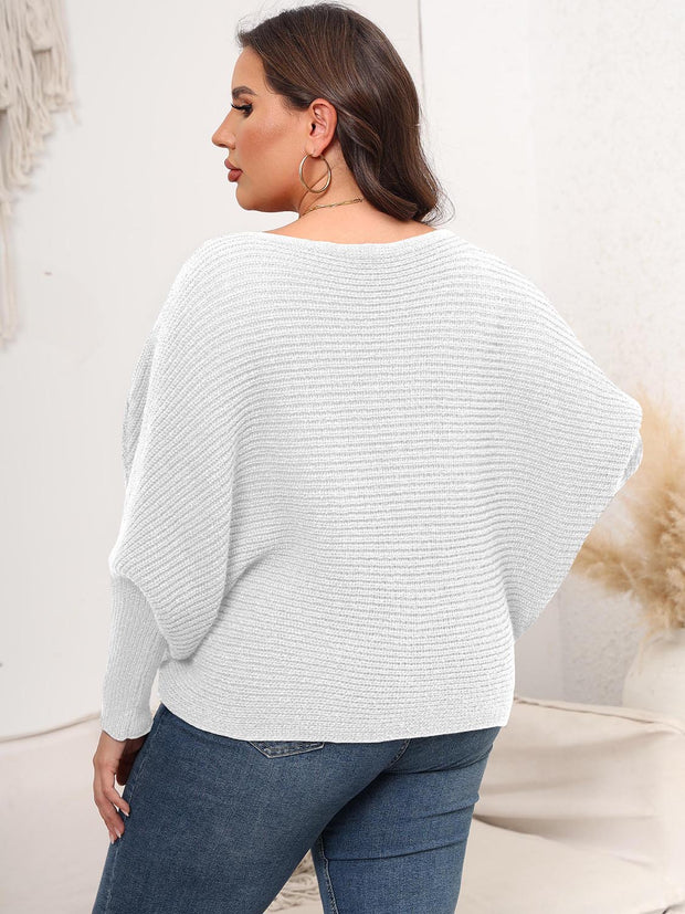 Full Size Boat Neck Batwing Sleeve Sweater Trendsi