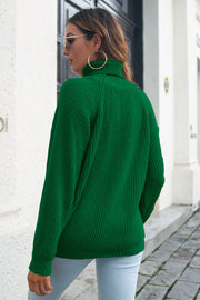 Turtleneck Rib-Knit Sweater Trendsi