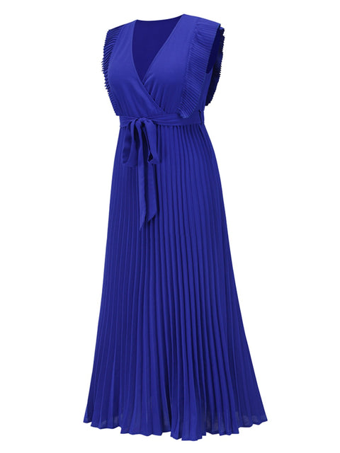 Tied Surplice Cap Sleeve Pleated Dress Trendsi