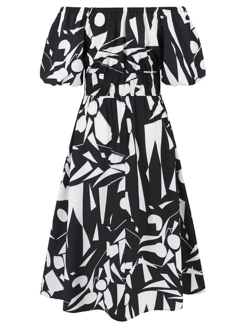 Printed Off-Shoulder Balloon Sleeve Dress Trendsi