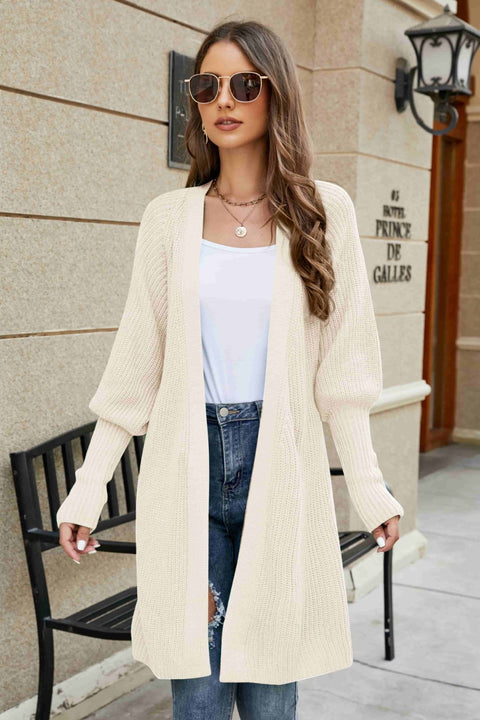 Open Front Lantern Sleeve Cardigan Trendsi