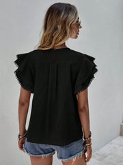 Ruffled Cap Sleeve Round Neck Blouse Trendsi