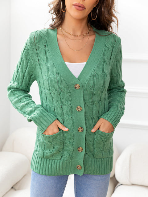 Button Down Cable-Knit Cardigan Trendsi