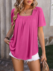 Ruched Square Neck Short Sleeve Blouse Trendsi