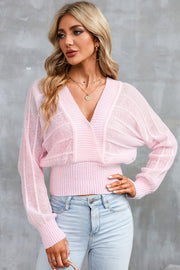 Surplice Neck Lace-Up Sweater