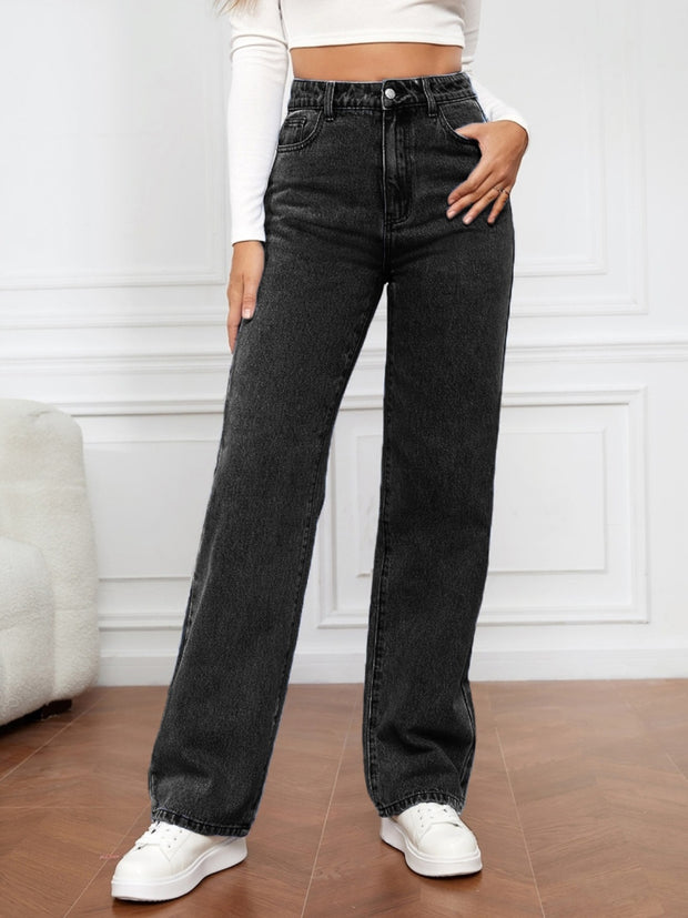 High Waist Straight Jeans Trendsi