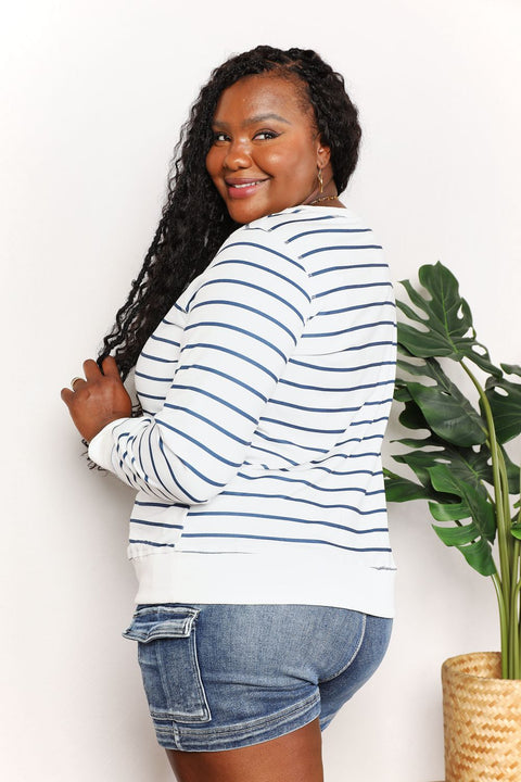 Double Take Striped Long Sleeve Round Neck Top Trendsi