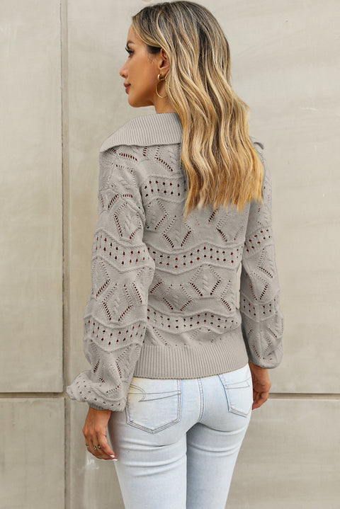 Openwork Lantern Sleeve Sweater Trendsi