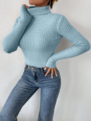 Ribbed Turtleneck Long Sleeve Sweater Trendsi