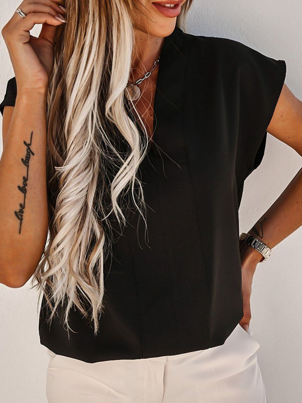 V-Neck Cap Sleeve Blouse Trendsi