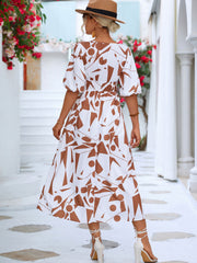 Printed Surplice Balloon Sleeve Dress Trendsi