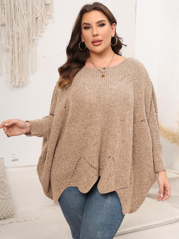 Plus Size Round Neck Batwing Sleeve Sweater Trendsi