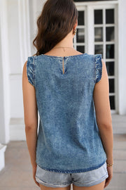 Acid Wash Round Neck Denim Tank Trendsi