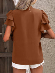 Ruffled Notched Short Sleeve Blouse Trendsi