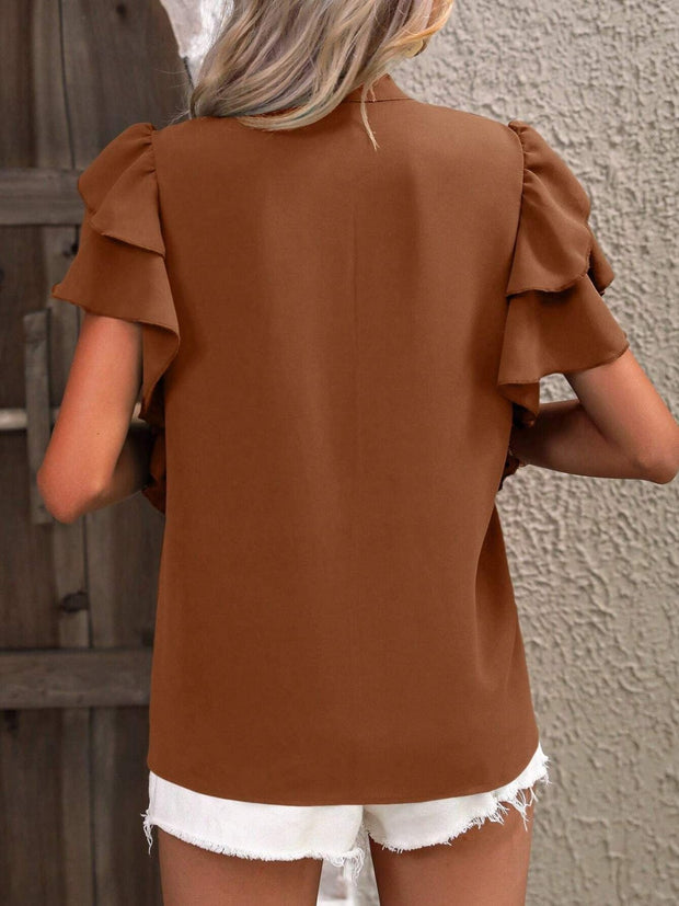 Ruffled Notched Short Sleeve Blouse Trendsi