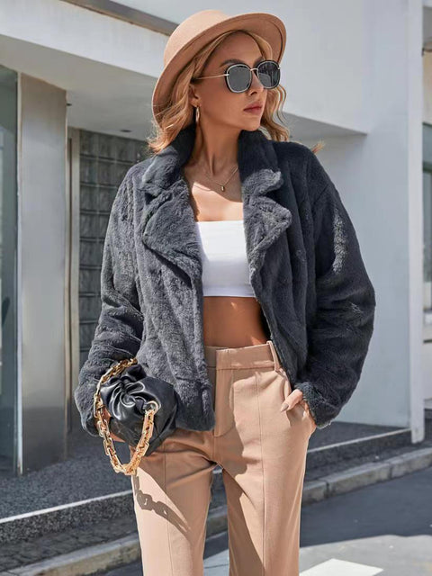 Plush Open Front Dropped Shoulder Jacket Trendsi