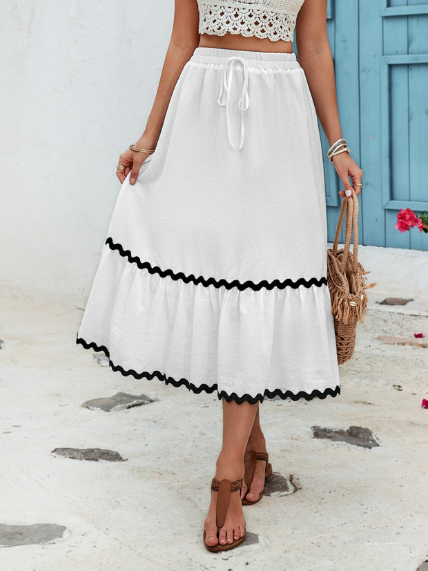 Tied Contrast Trim High Waist Skirt Trendsi