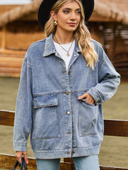 Dropped Shoulder Denim Jacket with Pockets Trendsi