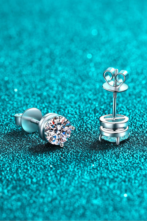 2 Carat Moissanite Rhodium-Plated Stud Earrings