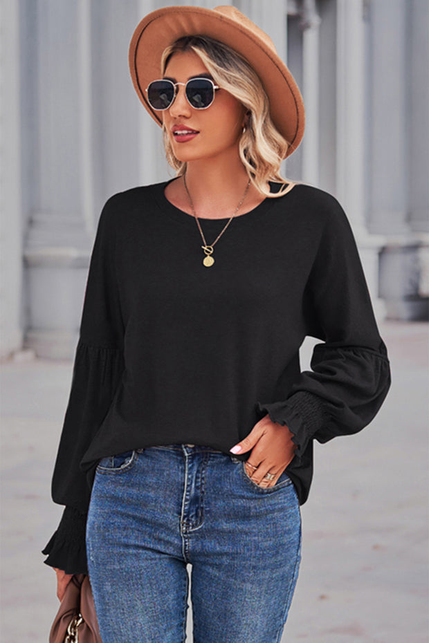 Round Neck Flounce Sleeve Blouse Trendsi