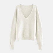 V-Neck Dropped Shoulder Long Sleeve Sweater Trendsi