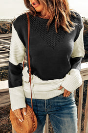 Woven Right Two-Tone Openwork Rib-Knit Sweater Trendsi