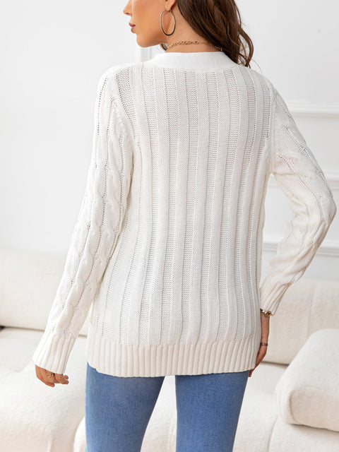 Button Down Cable-Knit Cardigan Trendsi