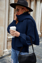 Round Neck Lantern Sleeve Sweater Trendsi