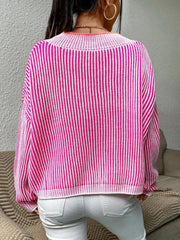 Striped V-Neck Long Sleeve Sweater Trendsi