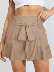 Smocked Tie-Front High-Rise Shorts