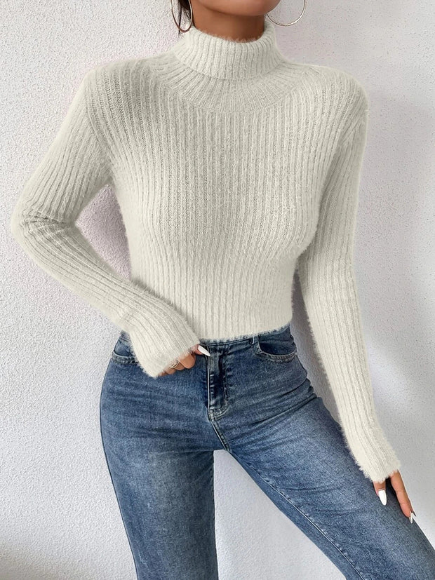 Ribbed Turtleneck Long Sleeve Sweater Trendsi