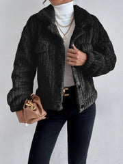 Collared Neck Drop Shoulder Jacket Trendsi