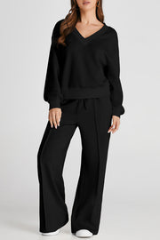 V-Neck Long Sleeve Top and Pants Active Set Trendsi