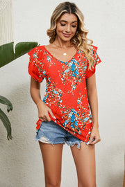 V-Neck Short Sleeve Blouse Trendsi