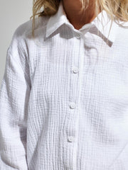 Textured Collared Neck Long Sleeve Shirt Trendsi