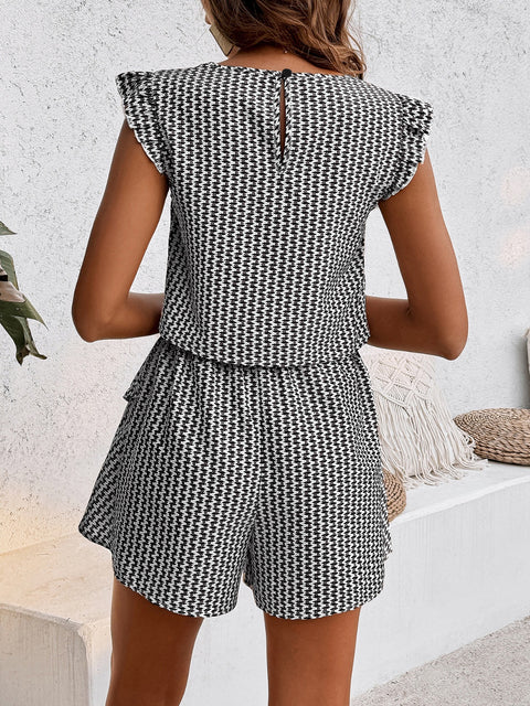 Printed Round Neck Top and Layered Shorts Set Trendsi