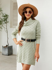 Turtleneck Long Sleeve Slit Sweater Dress Trendsi