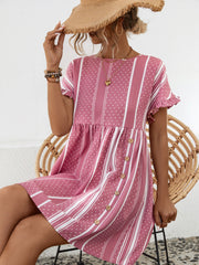 Striped Polka Dot Frill Short Sleeve Mini Dress Trendsi