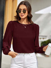 Round Neck Long Sleeve Blouse Trendsi