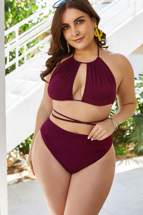 Plus Size Cutout Tied Backless Bikini Set Trendsi