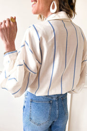 Striped Collared Neck Long Sleeve Shirt Trendsi