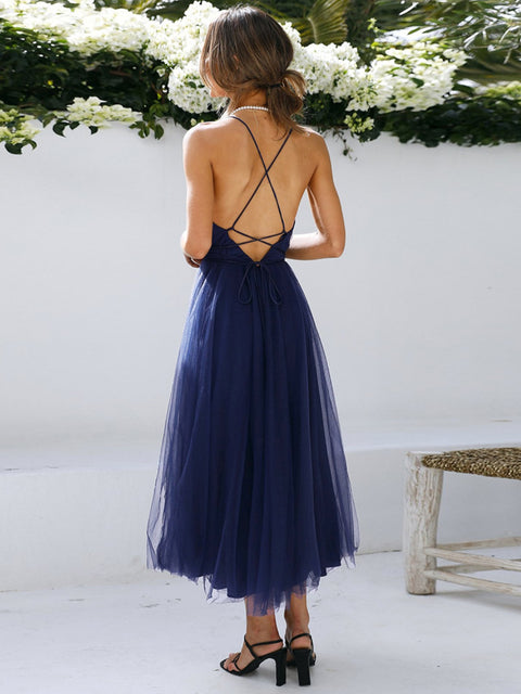 Backless Crisscross Sleeveless Midi Dress Trendsi