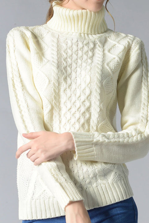 Cable-Knit Turtleneck Pullover Sweater Trendsi