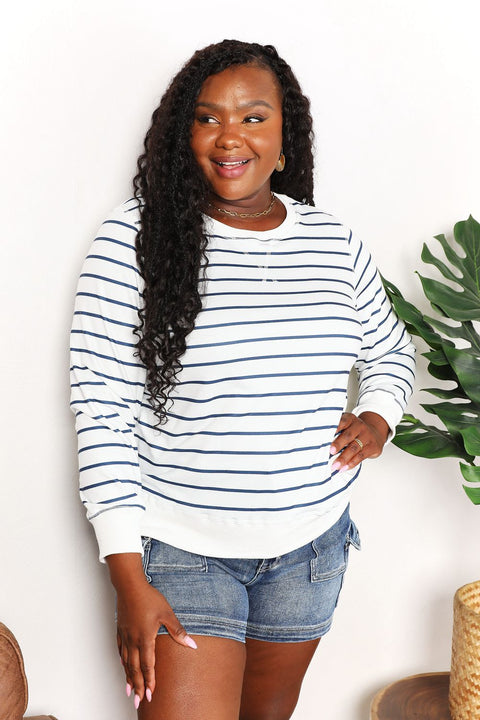 Double Take Striped Long Sleeve Round Neck Top Trendsi