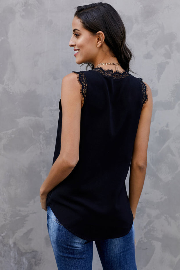 Eyelash Lace V-Neck Tank Top Trendsi