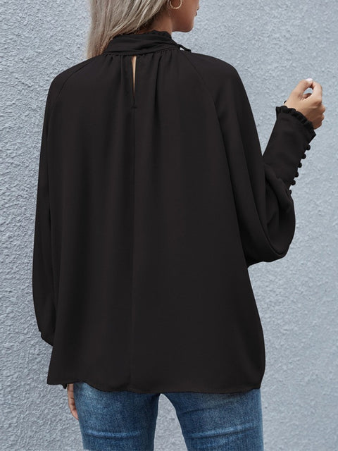 Tie Neck Lantern Sleeve Blouse Trendsi