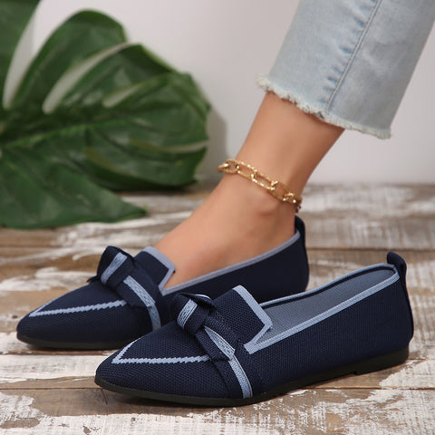 Bow Contrast Trim Point Toe Loafers Trendsi