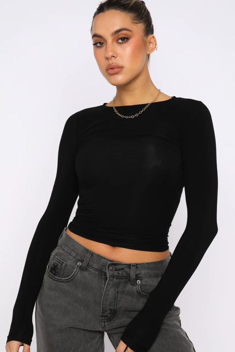 Round Neck Long-Sleeve Top Trendsi