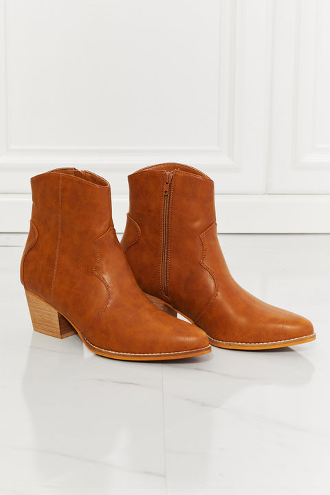 MMShoes Watertower Town Faux Leather Western Ankle Boots in Ochre Trendsi